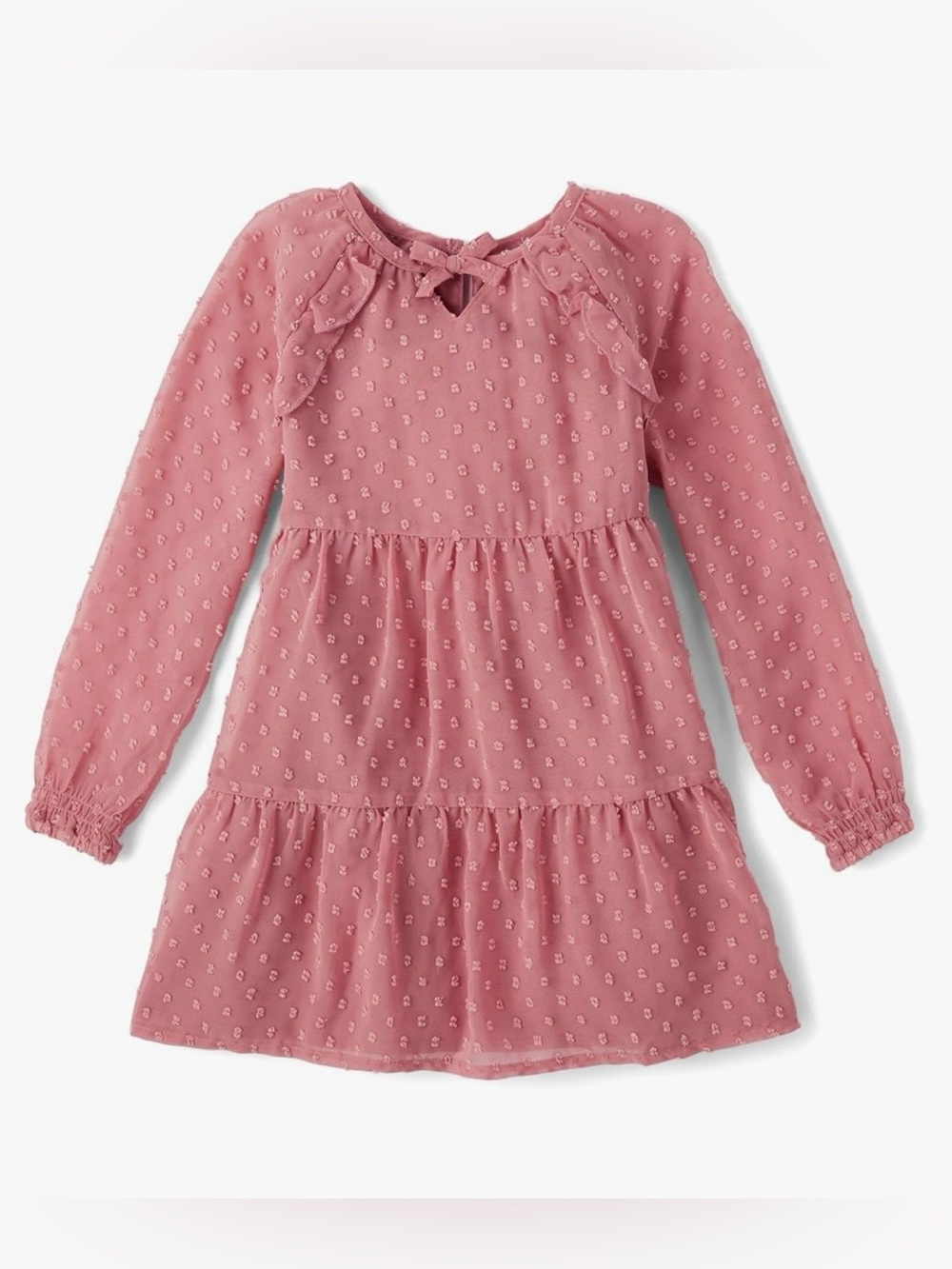Gymboree Girls Flora Pink Long-Sleeve Tiered Dot Dress size 8